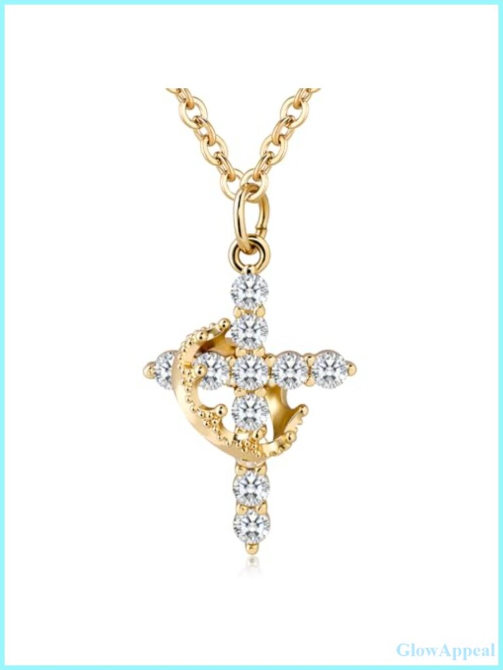 Gold Plated Brass Crown Cross Pendant Necklace Rotatable Faith Jewelry
